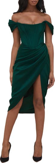 House of CB Women's Loretta Off The Shoulder Satin Corset Dress - Black - Casual Dresses