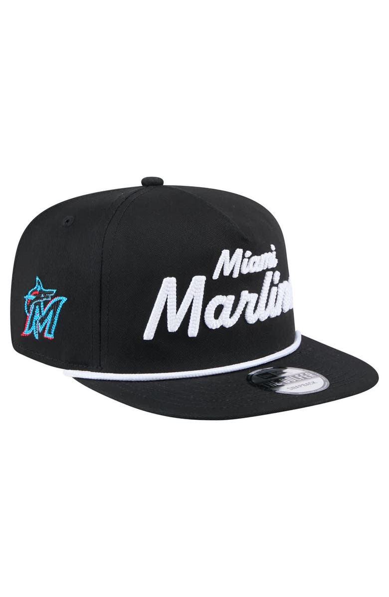 New Era Men's New Era Black Miami Marlins Team Text Golfer Snapback Hat, Main, color, 