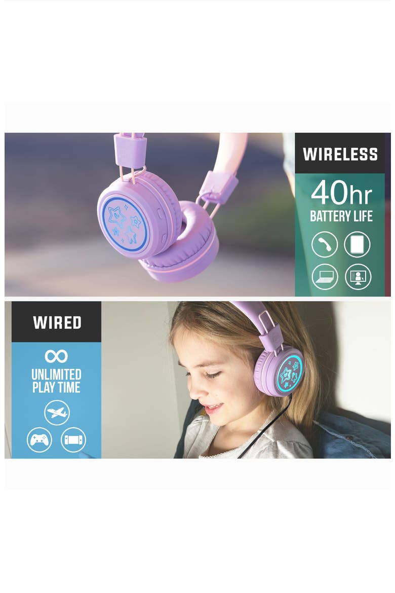 KidJamz KJ55BT (2 Pack) Bluetooth Wireless Headphones for Kids w/ LED Lights, Alternate, color, Black/Lavender
