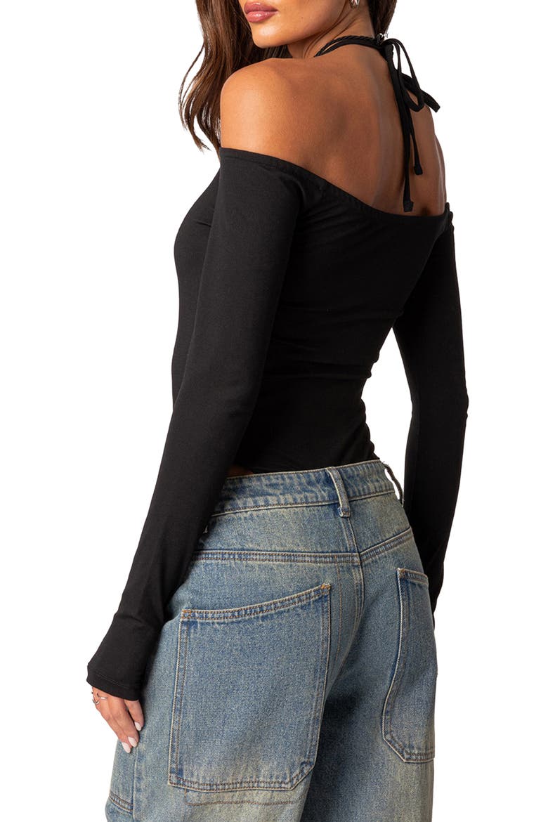 Model Off Duty Cold Shoulder Rib Bodysuit, Alternate, color, BLACK