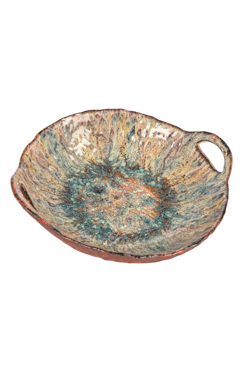 Storied Home Round Stoneware Bowl with Handles, Multicolor, Main, color, Blue