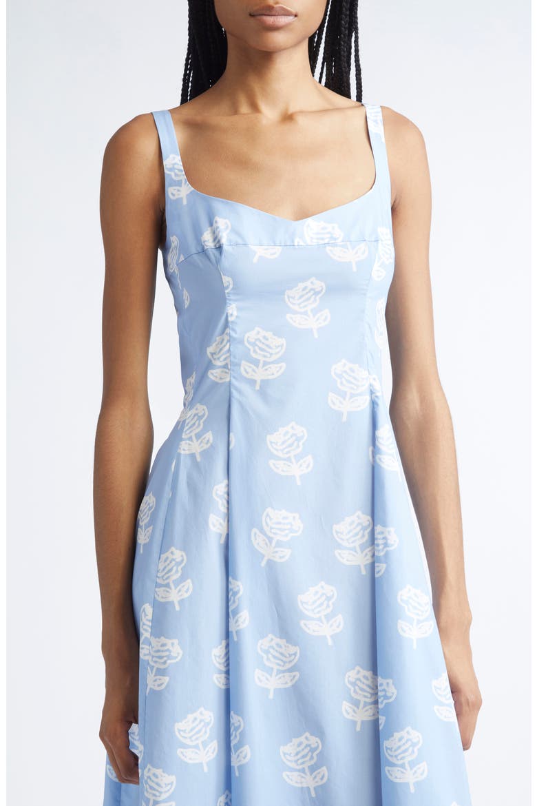 Sprayed Roses Fit & Flare Cotton Poplin Midi Dress, Alternate, color, SRB50 IRIS BLUE