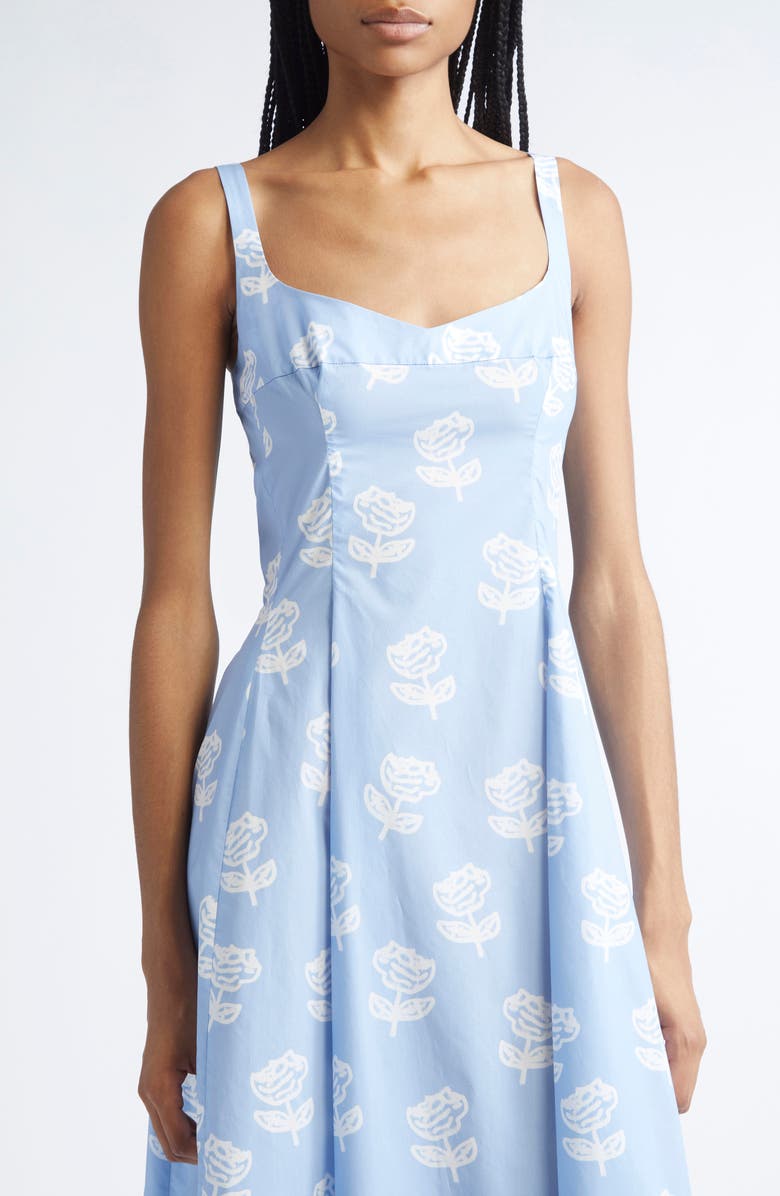 Marni Sprayed Roses Fit & Flare Cotton Poplin Midi Dress, Alternate, color, Srb50 Iris Blue