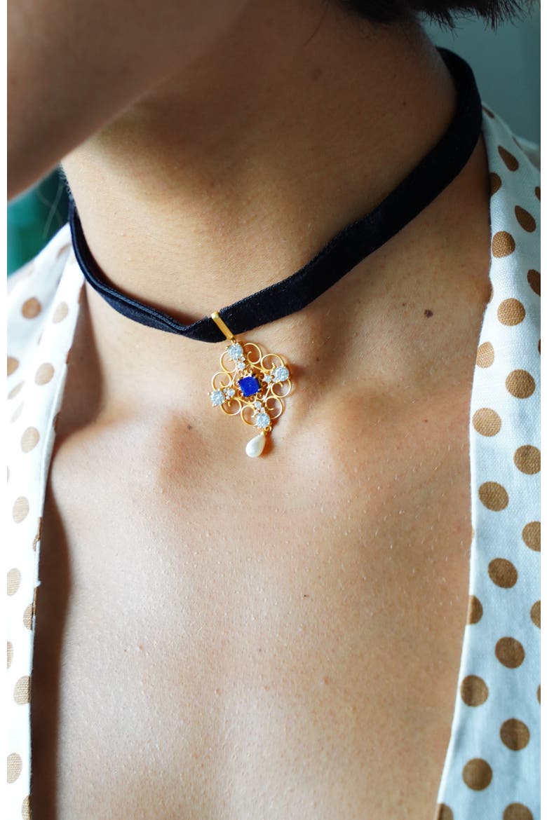 Orchid Dream Choker, Alternate, color, Blue & Gold & Black