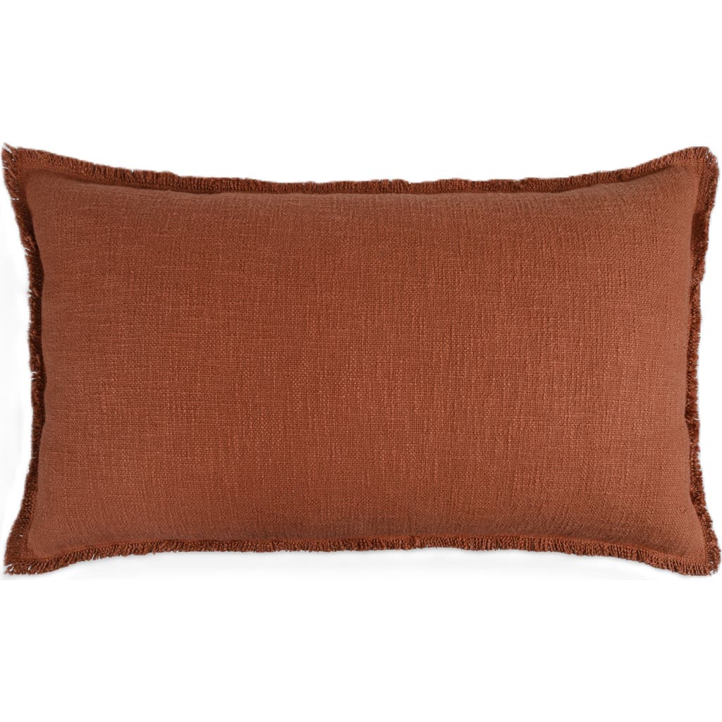 Naki & Ssam Organic Chic Solid Lumbar Pillow Cover with Frayed Edges in Potter's Clay Red  product