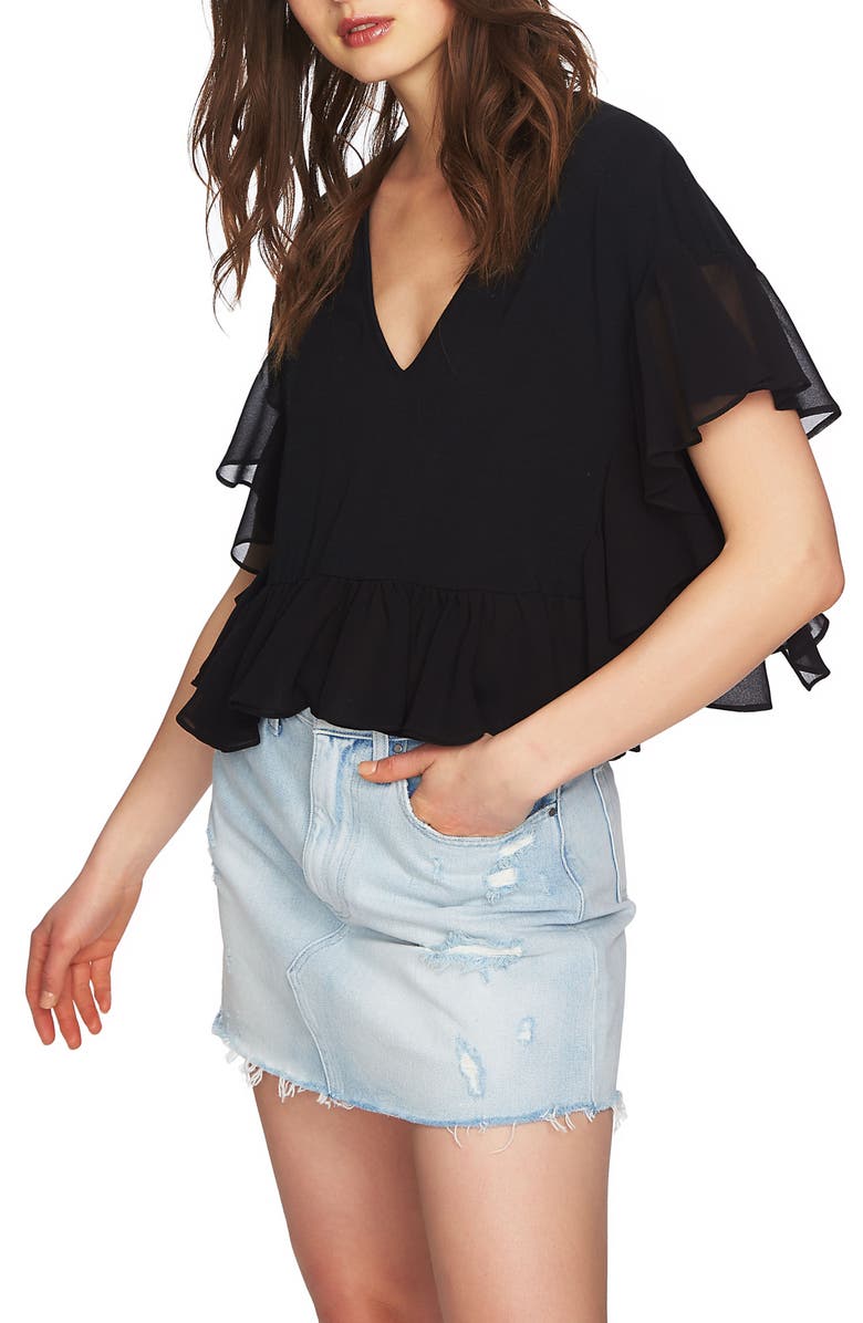 1.STATE Chiffon Ruffle Knit Top, Alternate, color, 