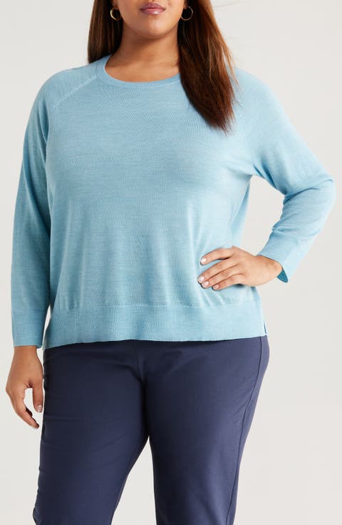 Eileen Fisher  Crew Neck Sweater レディース Sweaters Azure Cotton Fluff Crew Neck Top | EILEEN FISHER