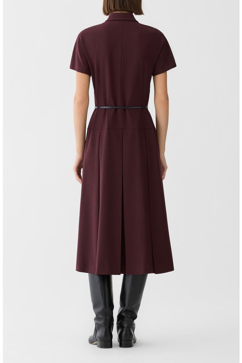 A-Line Pleated Wool Blend Shirtdress with Leather Belt, Alternate, color, BEET MELANGE