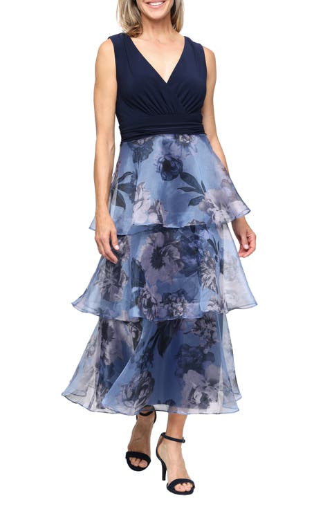 Mixed Media Tiered Cocktail Dress