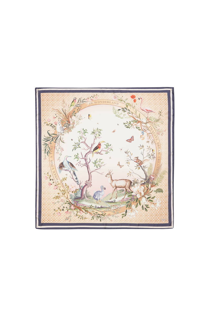 Fable England Wonderland Narrative Square Scarf, Main, color, Caramel