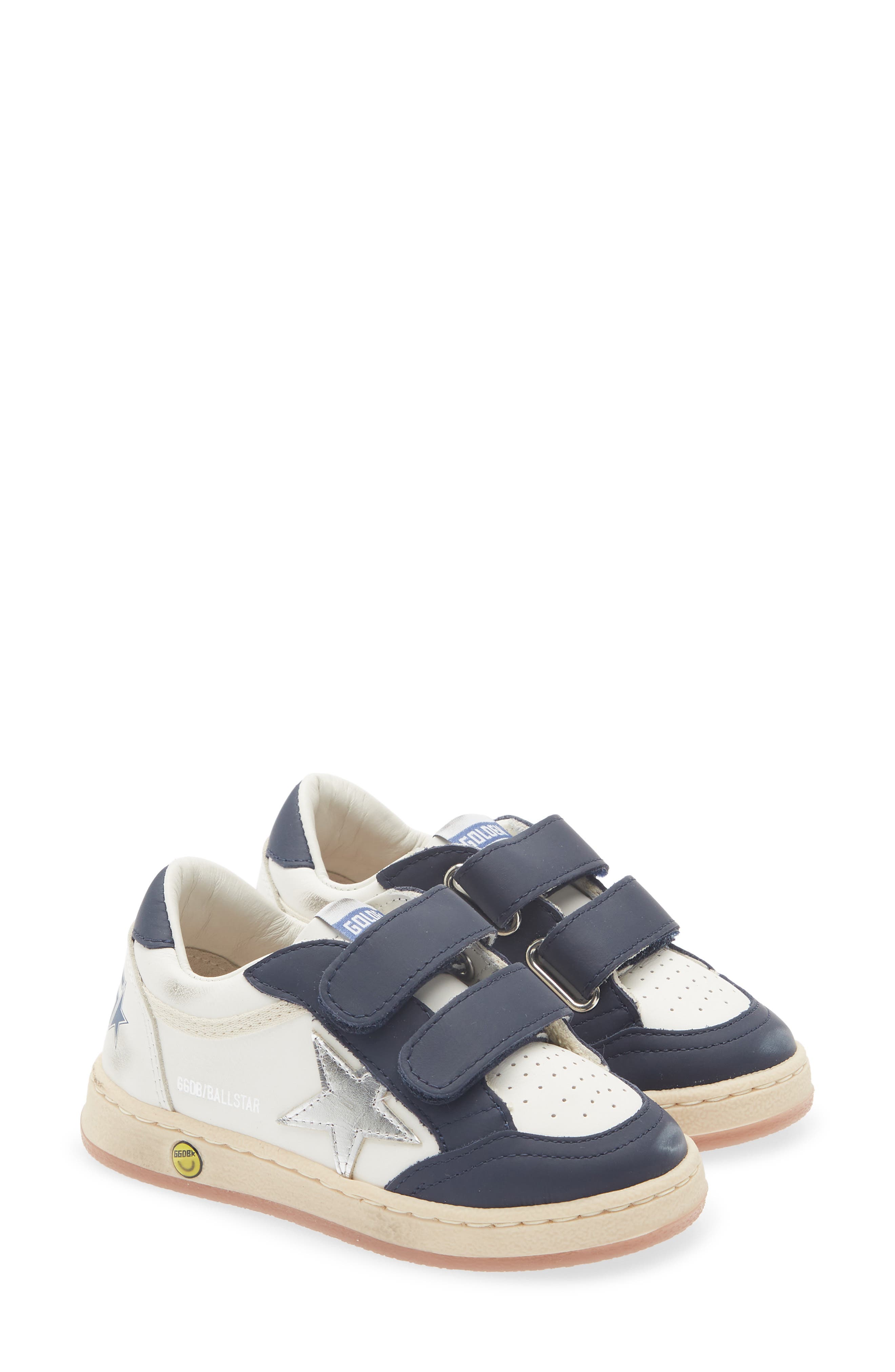 Kids' Ball Star Sneaker, Main, color, WHITE/ SILVER/ DARK BLUE