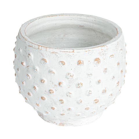 Distressed Terra Cotta Hobnail Planter, White
