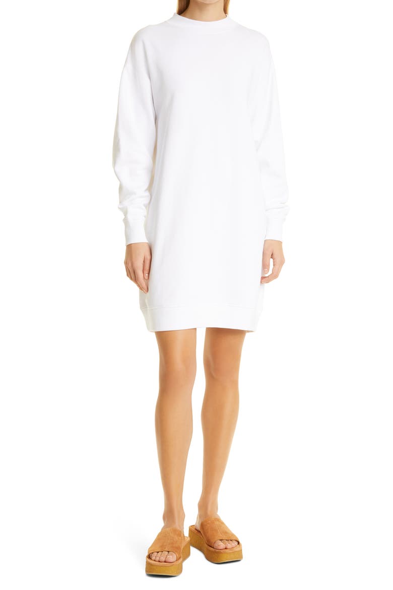 Long Sleeve Cotton Sweatshirt Dress, Main, color, OPTIC WHITE