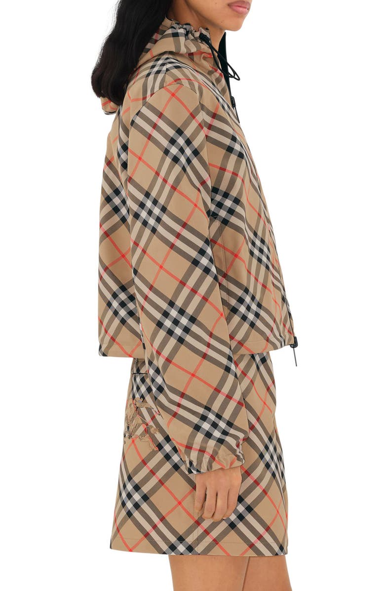 Burberry Equestrian Knight Crop Reversible Hooded Jacket, Alternate, color, Sand Ip Check