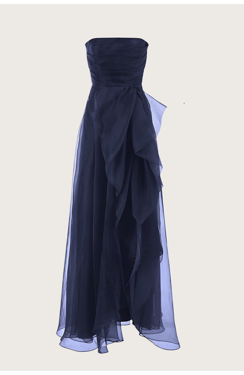 Theia Teresa Strapless Draped Gown, Alternate, color, Navy