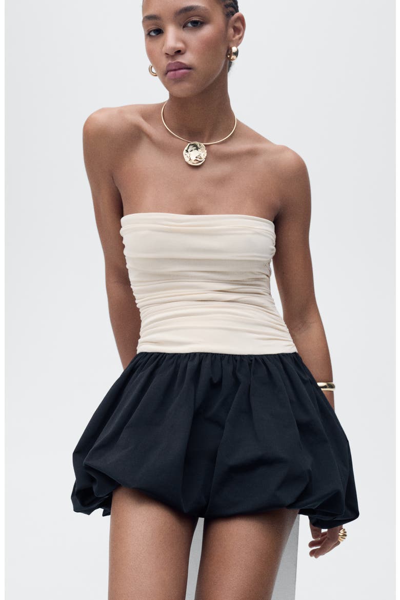 Strapless Mixed Media Bubble Hem Minidress, Alternate, color, ECRU