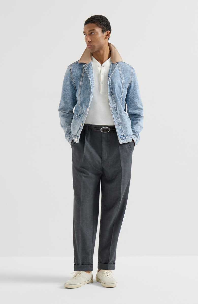 Brunello Cucinelli Denim outerwear jacket with suede collar, Alternate, color, Light Denim