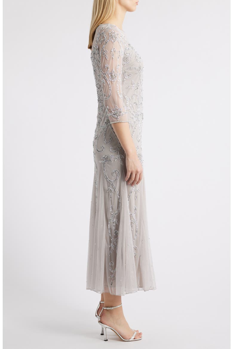 Beaded Illusion Neck Gown, Alternate, color, SILVER