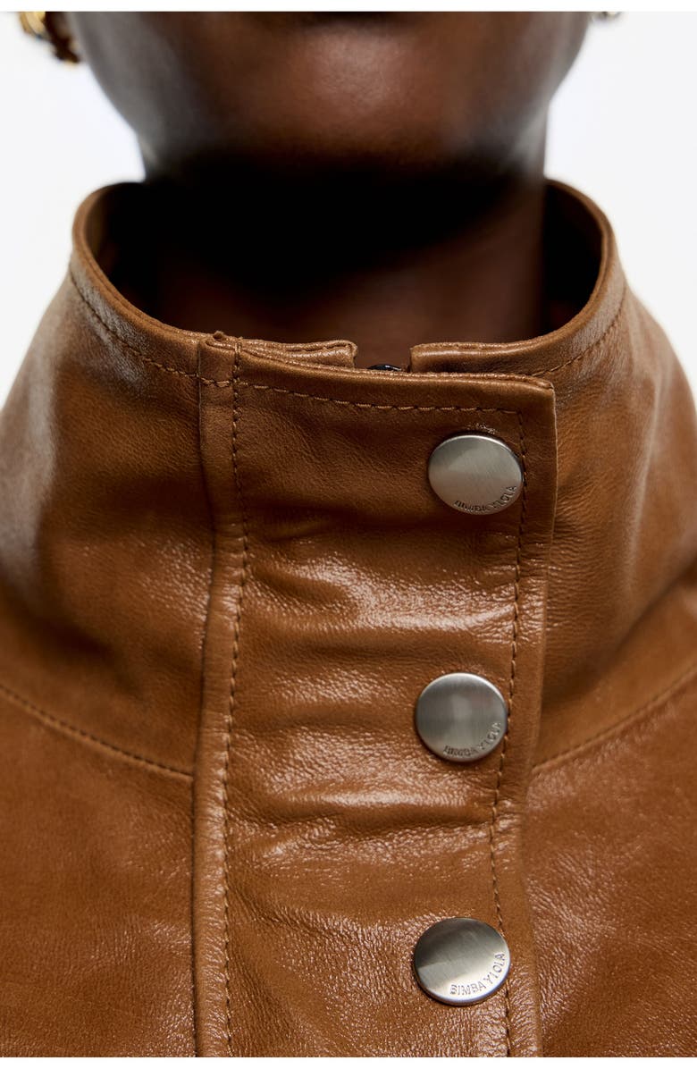 Bimba y Lola Leather Oversize Jacket, Alternate, color, Caramel