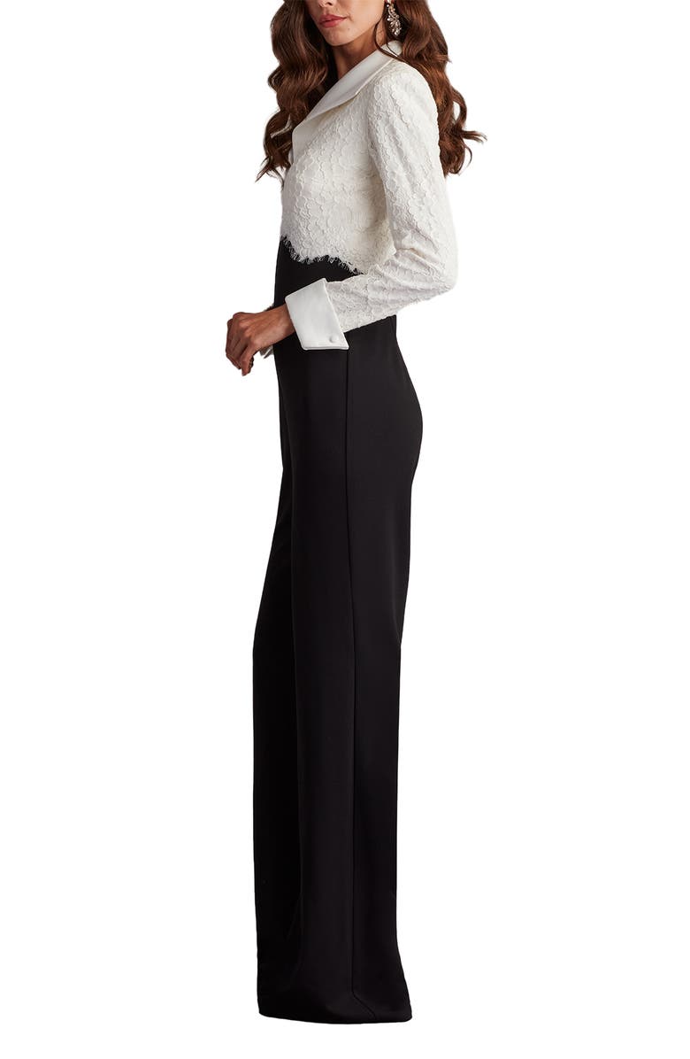Tadashi Shoji Cotton Blend Lace & Crepe Jumpsuit, Alternate, color, Ivory/ Black
