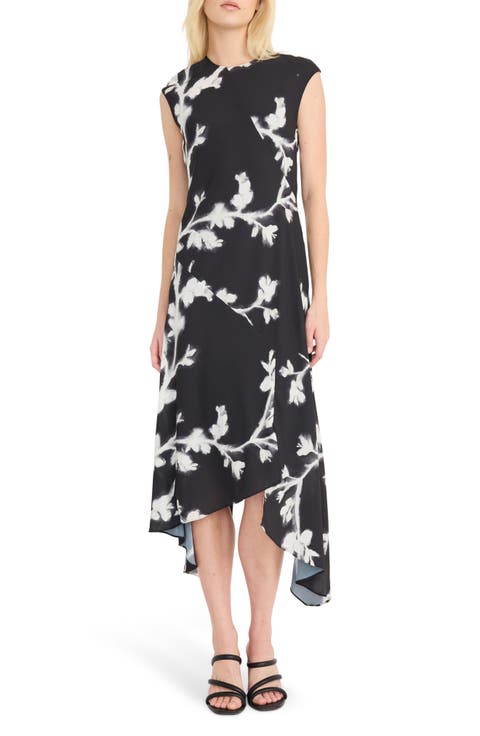 Floral Print Asymmetric Midi Dress
