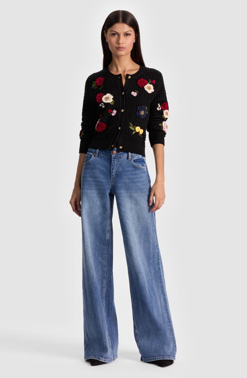 Alice And Olivia Dollie Floral Cardigan In Black