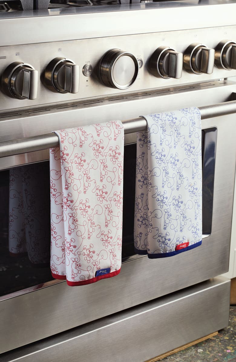 Disney Mickey Bon Voyage Set of 2 Cotton Dish Towels, Alternate, color, Blue/ Red