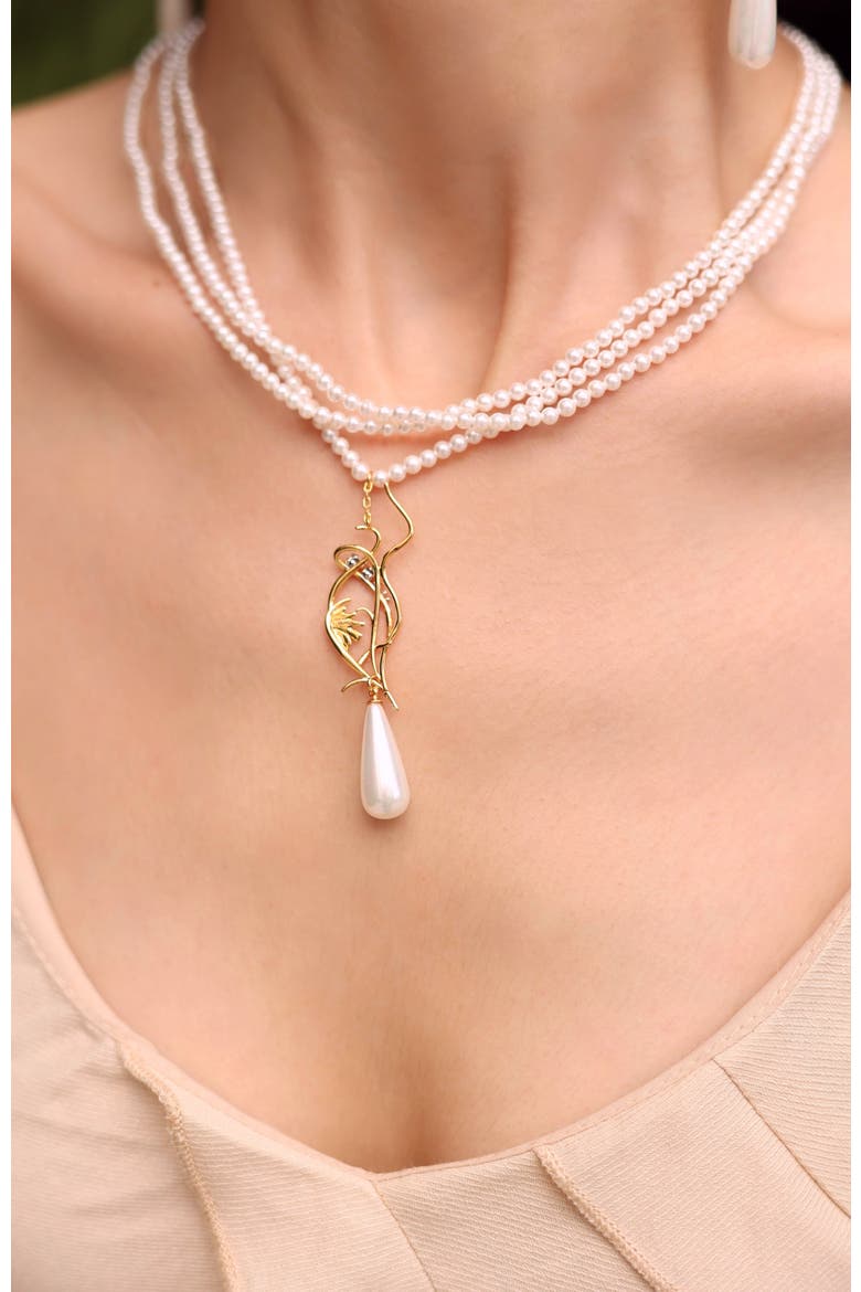 Lily of the Valley Necklace, Alternate, color, White & Gold