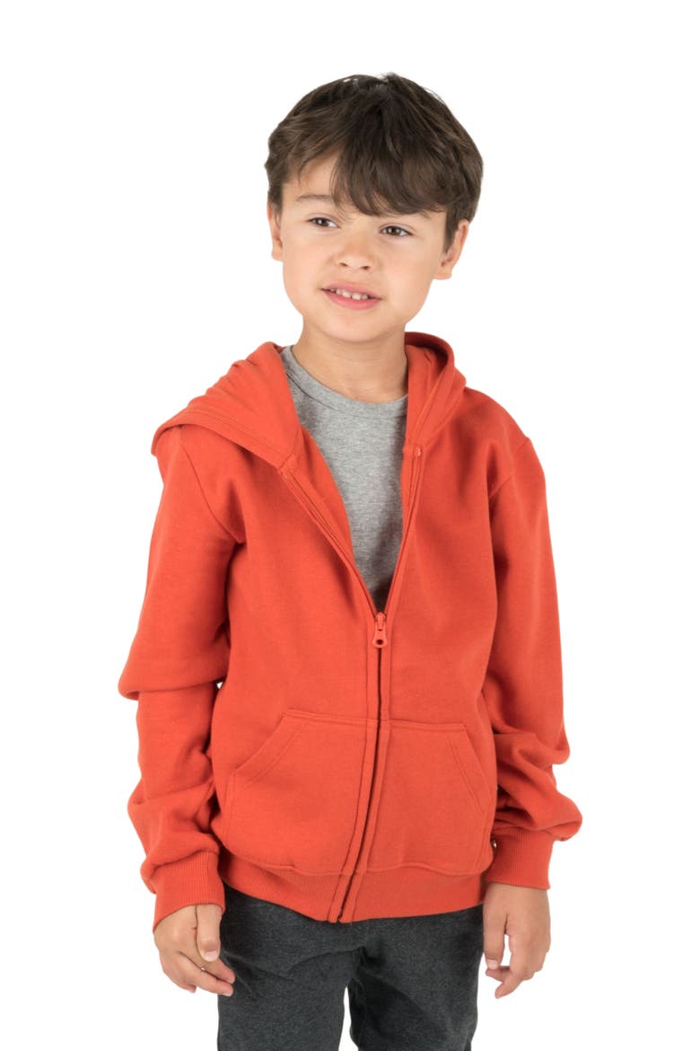 Kids Zip-Up Sweatshirt Hoodie, Cotton Blend, Solid Colors, Main, color, ORANGE