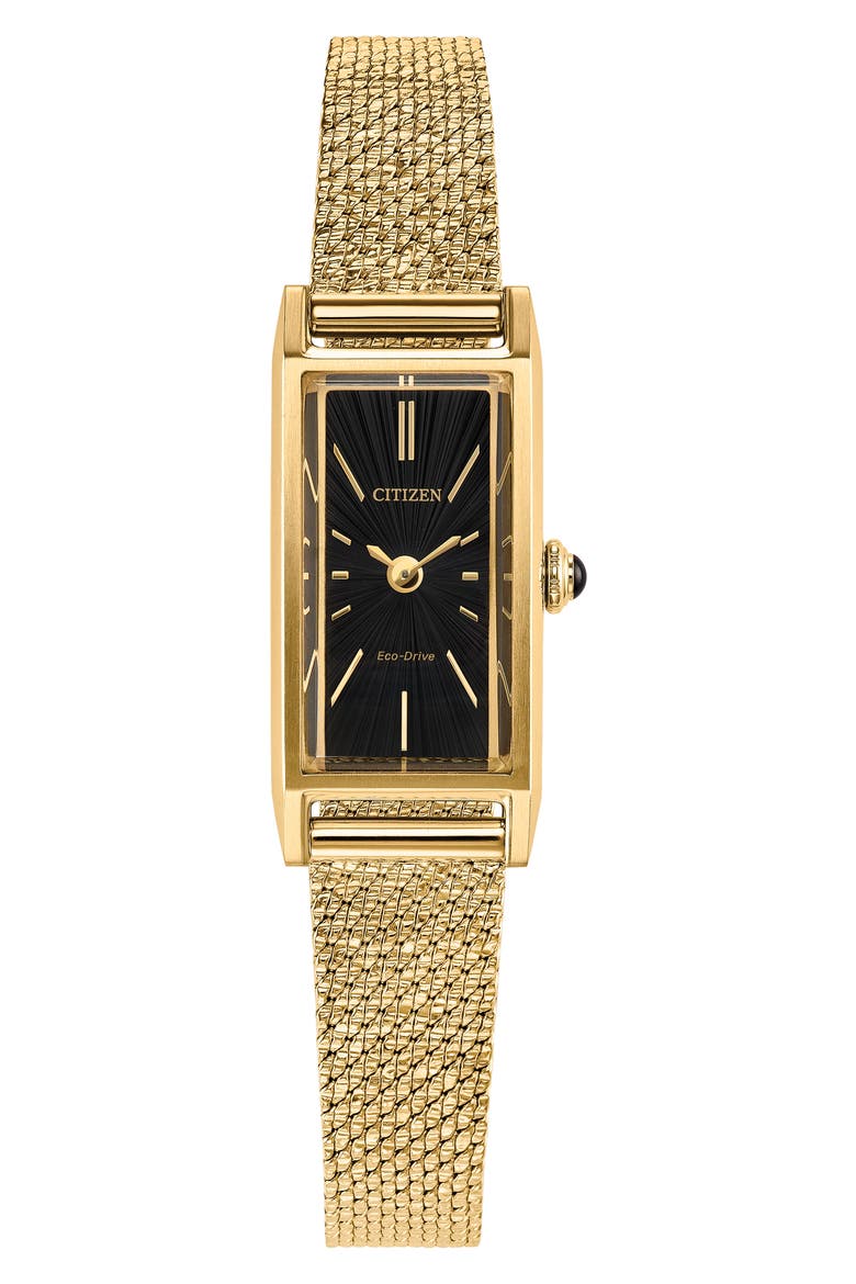 Fio Tank Goldtone Mesh Strap Watch, 14.3mm x 30.7mm, Main, color, BLACK/ GOLD-TONE