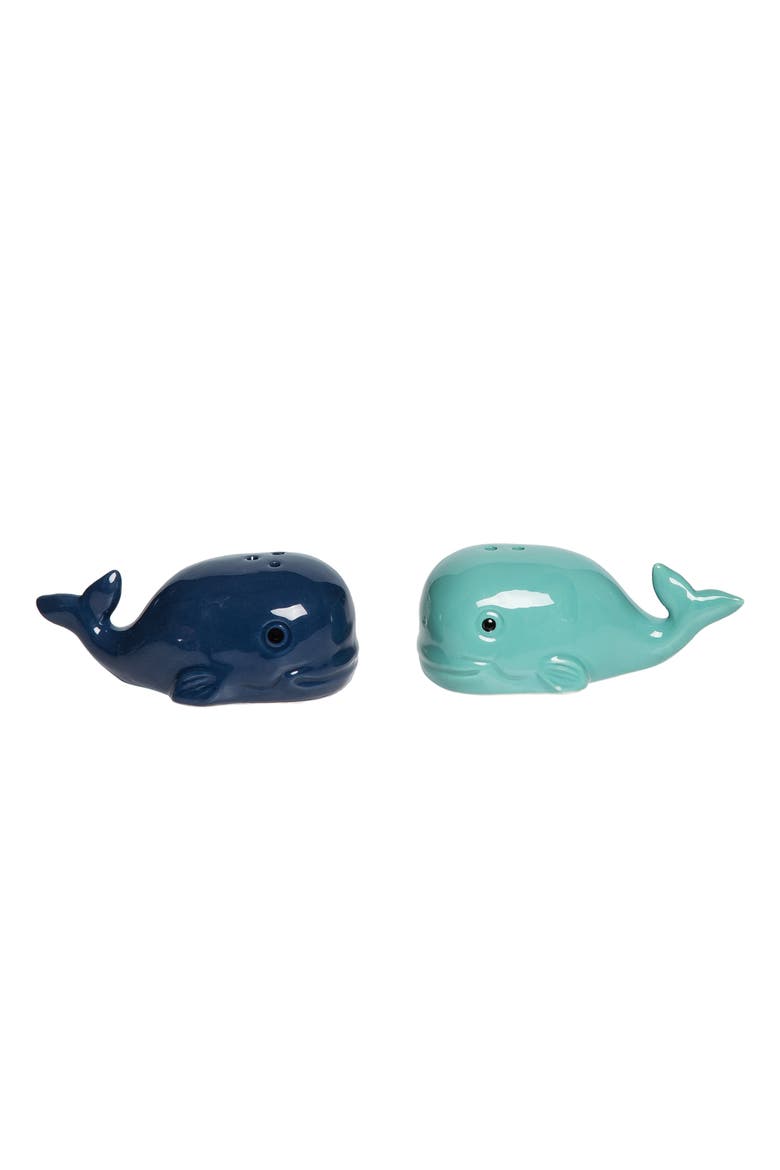 Blue Whales 2-Piece Ceramic Salt & Pepper Shaker Set, Main, color, Blue