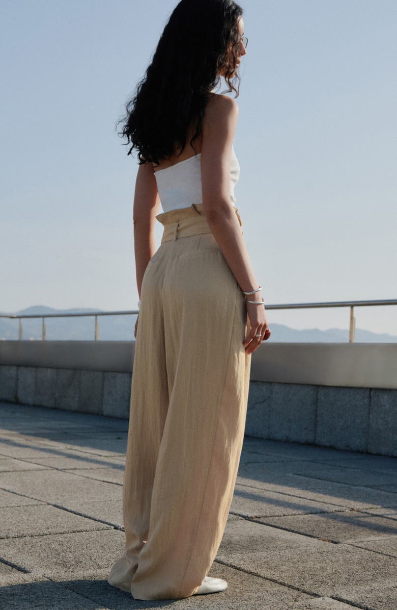 MANGO Paperbag Trousers, Alternate, color, Beige