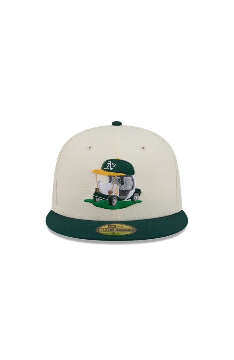 New Era Men's New Era Cream/Green Athletics Bullpen Cart 59FIFTY Fitted Hat, Alternate, color, Cream