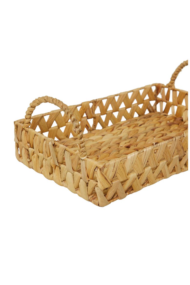 Brown Seagrass Handmade Woven Tray with Handles - Set of 3, Alternate, color, BROWN