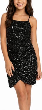 Zunie Kids' Ruched Sequin Velvet Party Dress