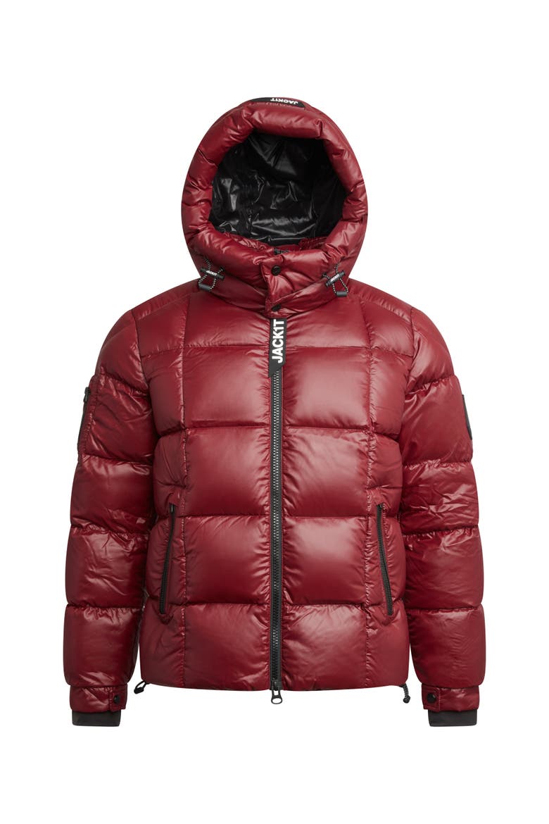 EZ Boxed Hooded Racer Puffer Jacket, Alternate, color, DARK CRANBERRY/BLACK