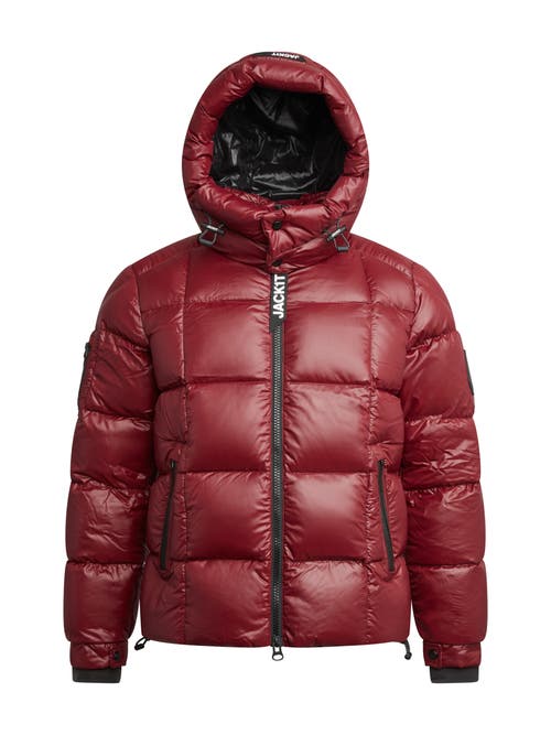 Jack1t Ez Boxed Hooded Racer Puffer Jacket In Red