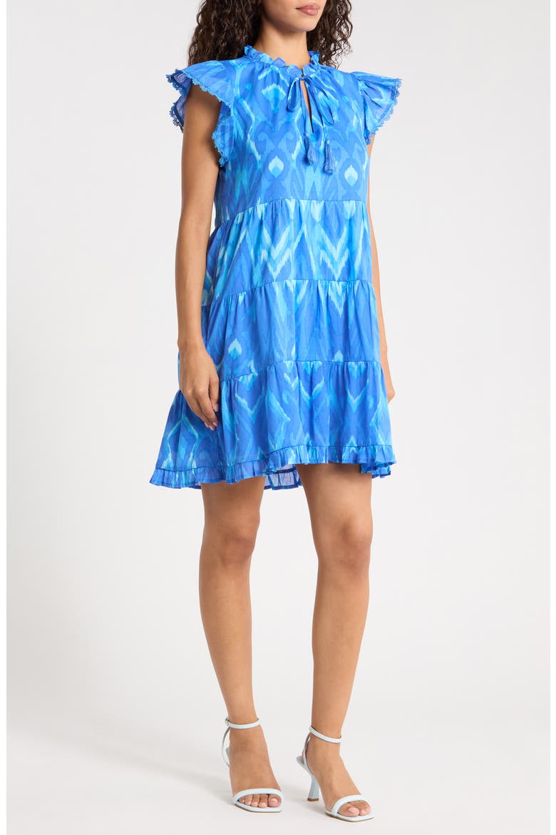 Carys Print Ruffle Minidress, Alternate, color, BLUES-MULTI