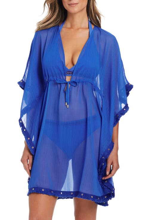 Fringe Trim Sheer Cover-Up Caftan
