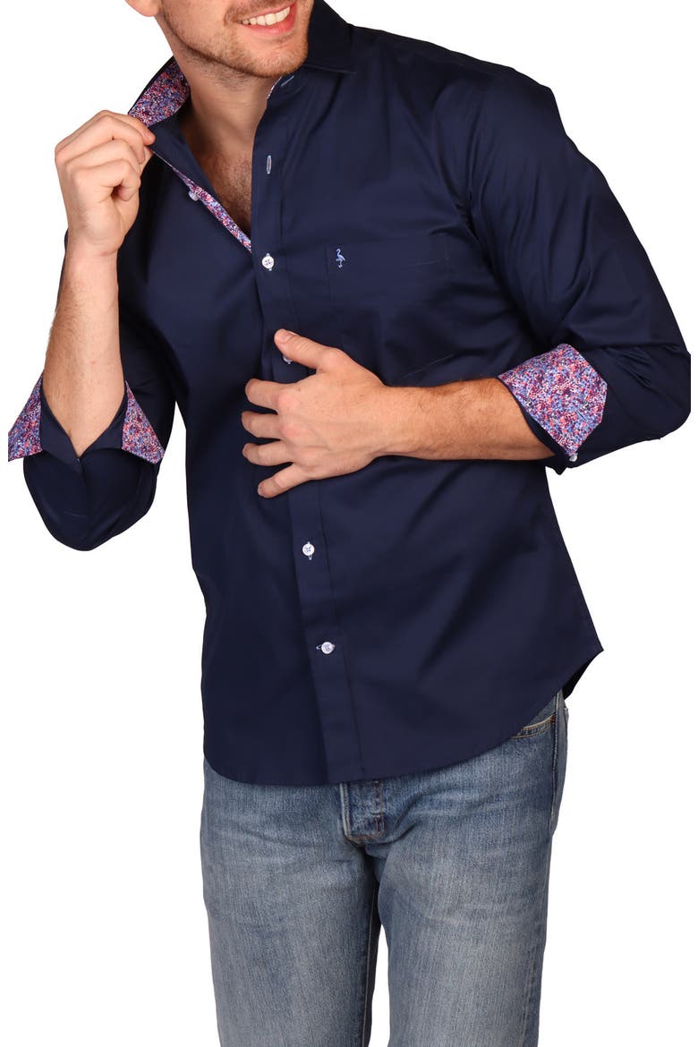 Classic Fit Stretch Cotton Button-Down Shirt, Alternate, color, NAVY