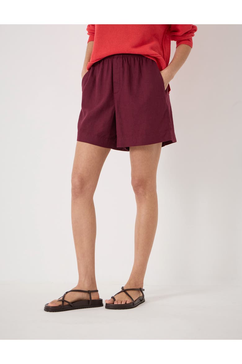 Luce Linen Blend Pull On Shorts, Main, color, Maroon Red