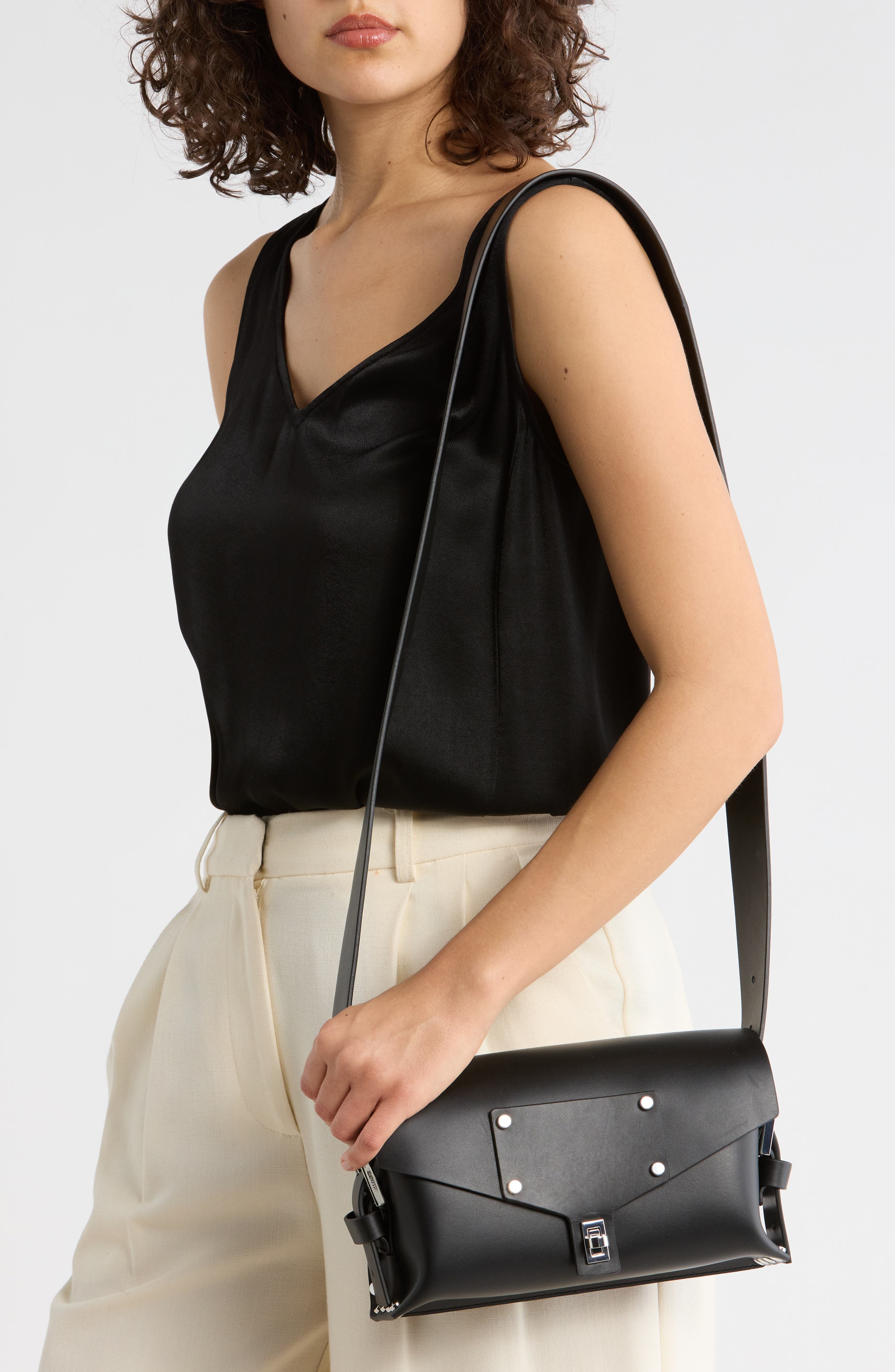 AllSaints Miro Leather Satchel, Alternate, color, Black