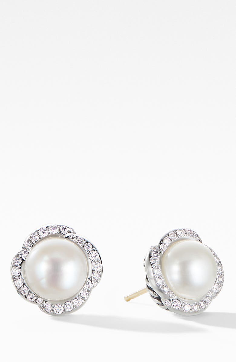 David Yurman Continuance Pearl Earrings with Diamonds, Main, color, 