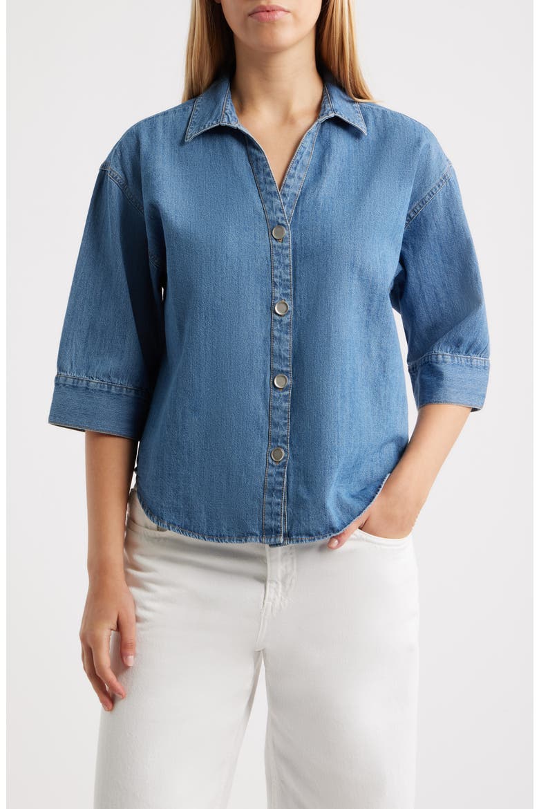 Kindell Cotton Denim Button-Up Shirt, Main, color, MEDIUM WASH