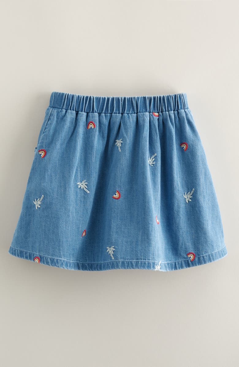 Tucker + Tate Kids' Embroidered Pocket Denim Skirt, Alternate, color, Mid Gem Wash Rainbow Palms