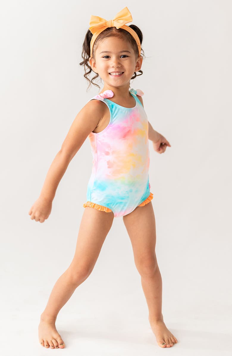 RuffleButts Kids' Rainbow Tie Dye One-Piece Swimsuit, Alternate, color, 