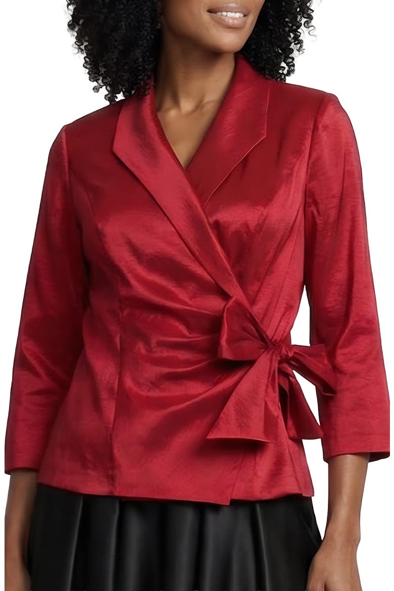 Side Tie Stretch Taffeta Top, Main, color, RED