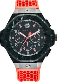 PHILIPP PLEIN Three Hand Quartz Chronograph Silicone Strap Watch, 46mm