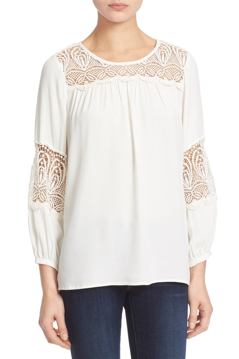 'Coastal' Lace Inset Blouse, Main, color, PORCELAIN