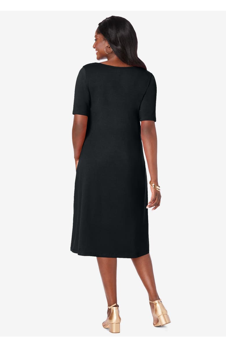 Jessica London Stretch Cotton Square Neck Midi Dress, Alternate, color, Black